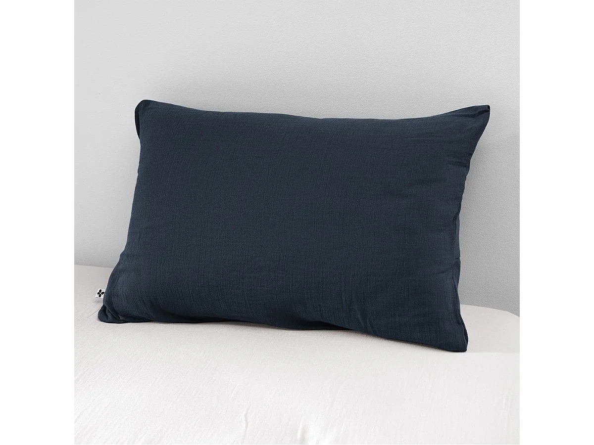 OUREA - Taie d'Oreiller 50x70cm Gaze de Coton Minuit