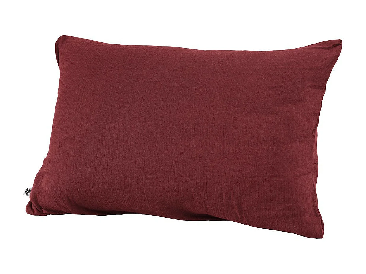 OUREA - Taie d'Oreiller 50x70cm Gaze de Coton Lie de Vin
