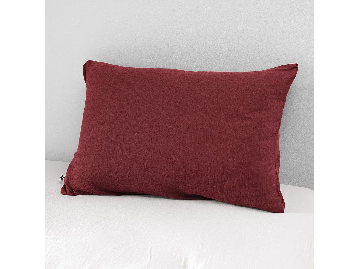OUREA - Taie d'Oreiller 50x70cm Gaze de Coton Lie de Vin