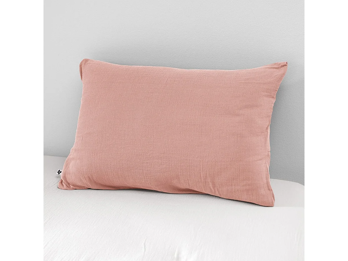 OUREA - Taie d'Oreiller 50x70cm Gaze de Coton Rose Pêche