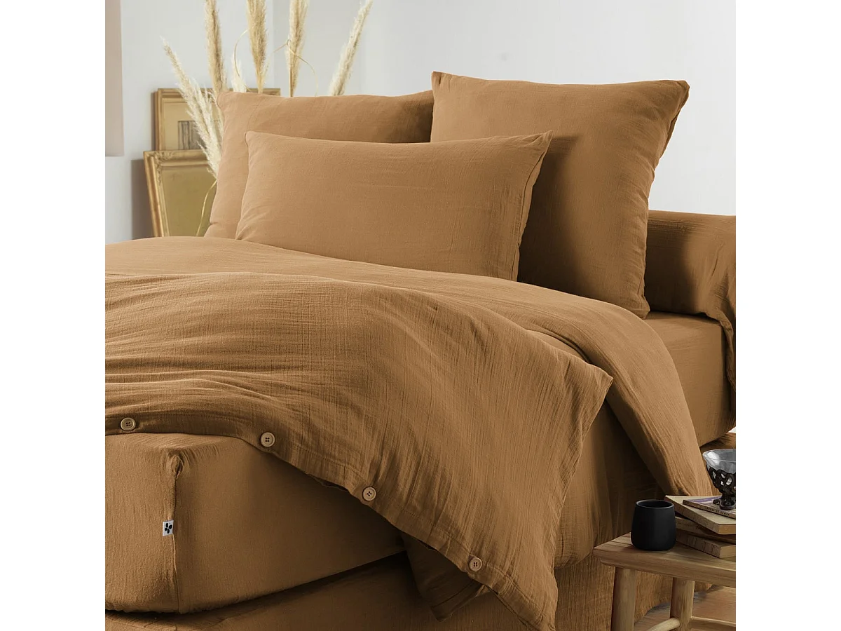 OUREA - Taie d'Oreiller 60x60cm Gaze de Coton Camel