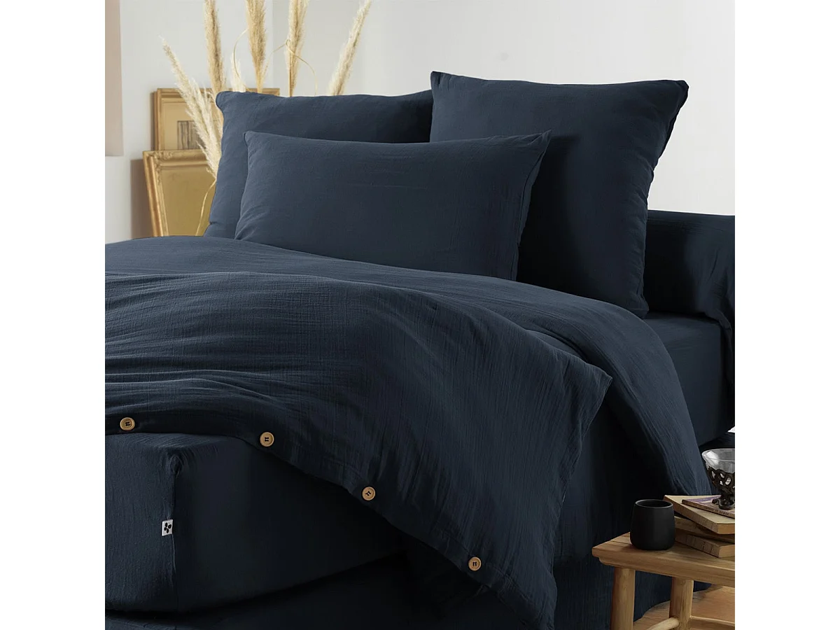 OUREA - Taie d'Oreiller 60x60cm Gaze de Coton Minuit