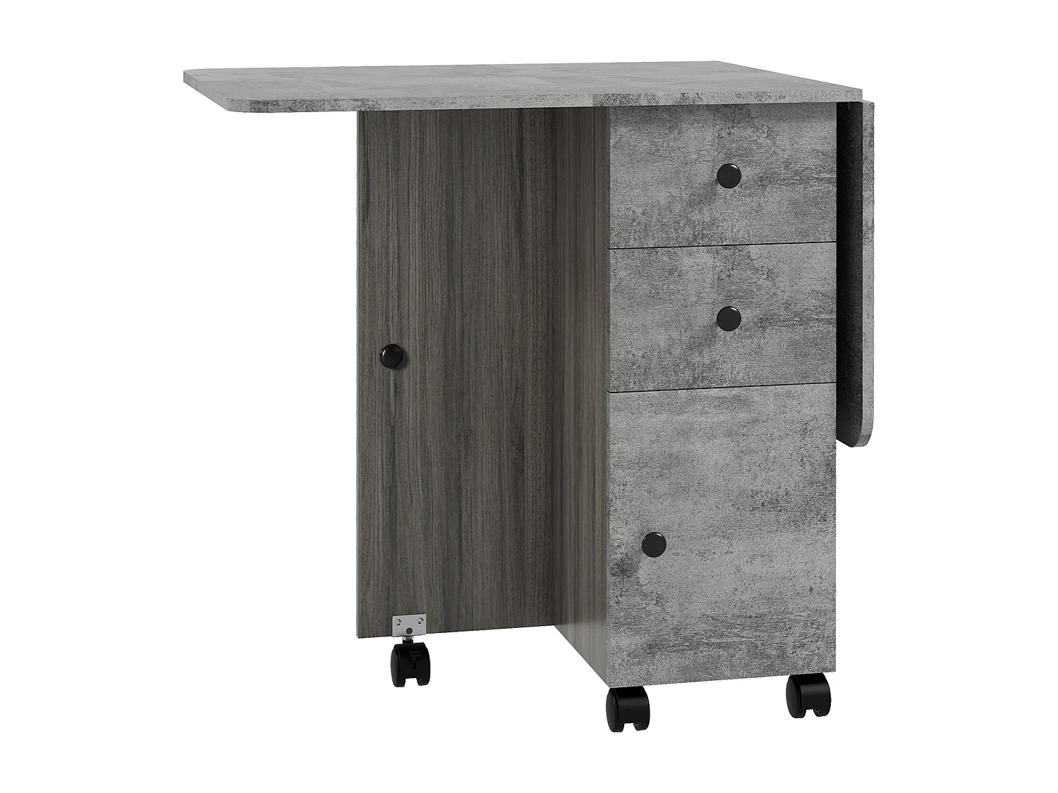 Table pliable de cuisine salle à manger - 2 tiroirs, placard, niche - panneaux aspect bois béton ciré gris