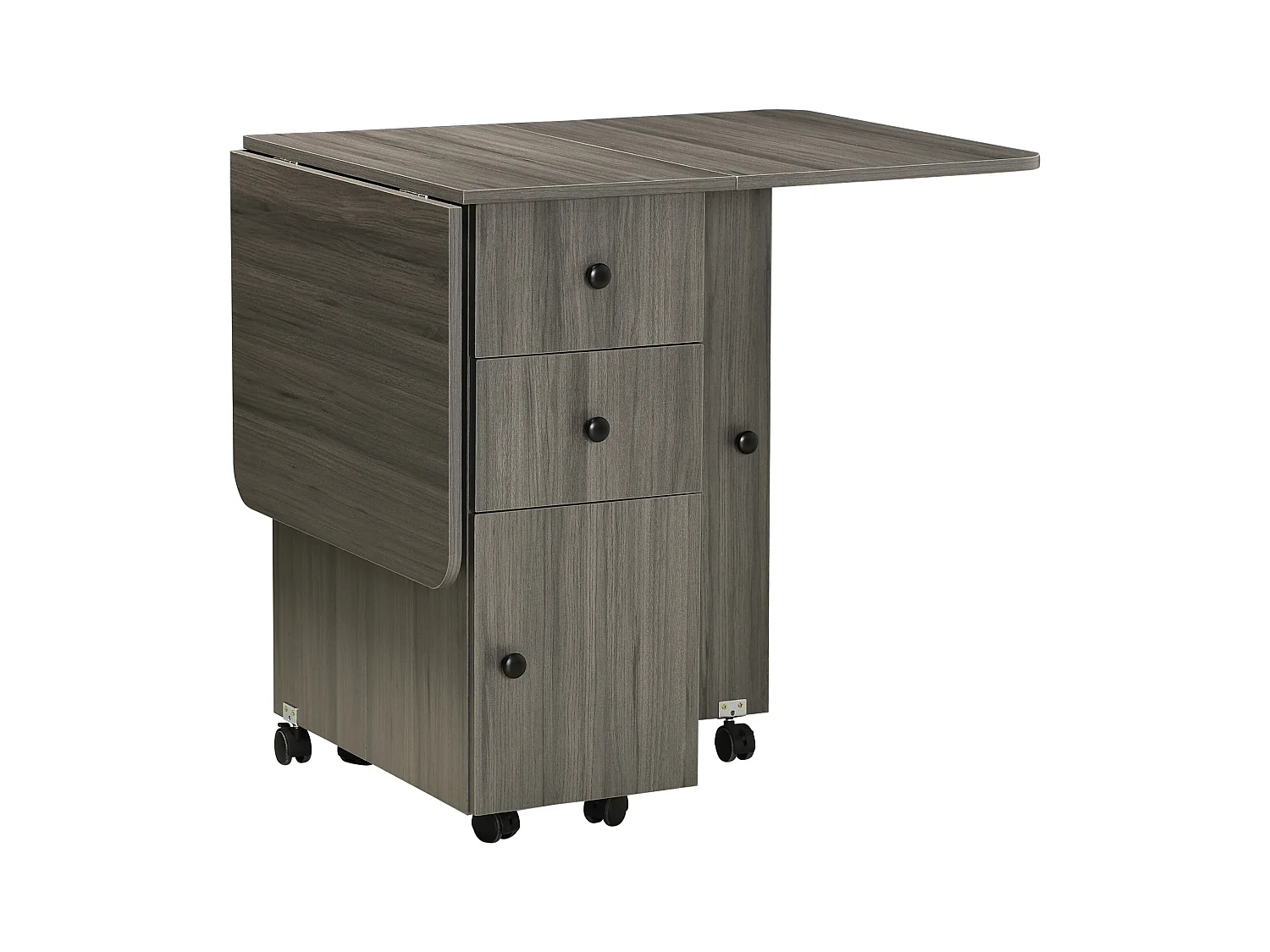 Table pliable de cuisine salle à manger - 2 tiroirs, placard, niche - panneaux aspect bois anthracite