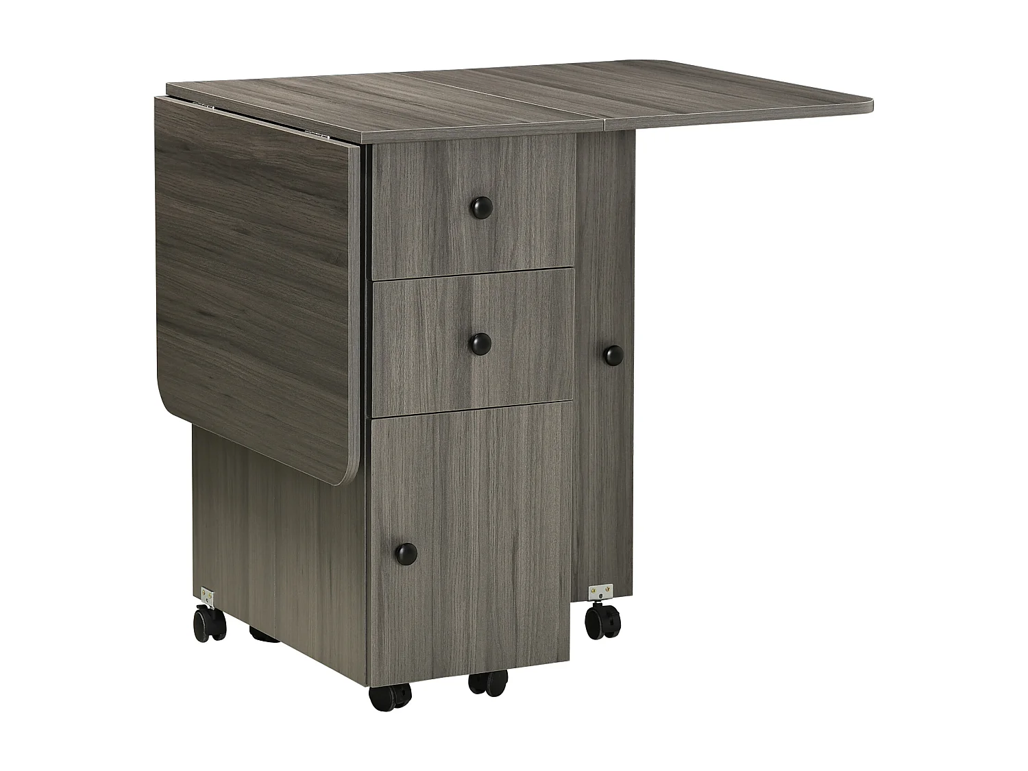 Table pliable de cuisine salle à manger - 2 tiroirs, placard, niche - panneaux aspect bois anthracite