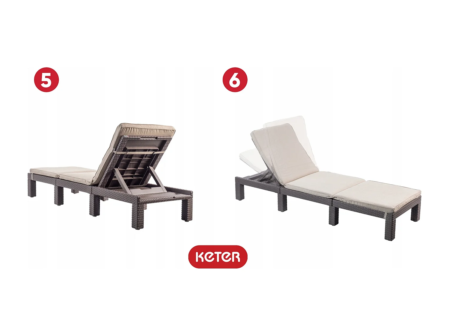 Chaise longue en imitation résine tressée ALLIBERT avec coussins - 4 positions - Daytona - Beige