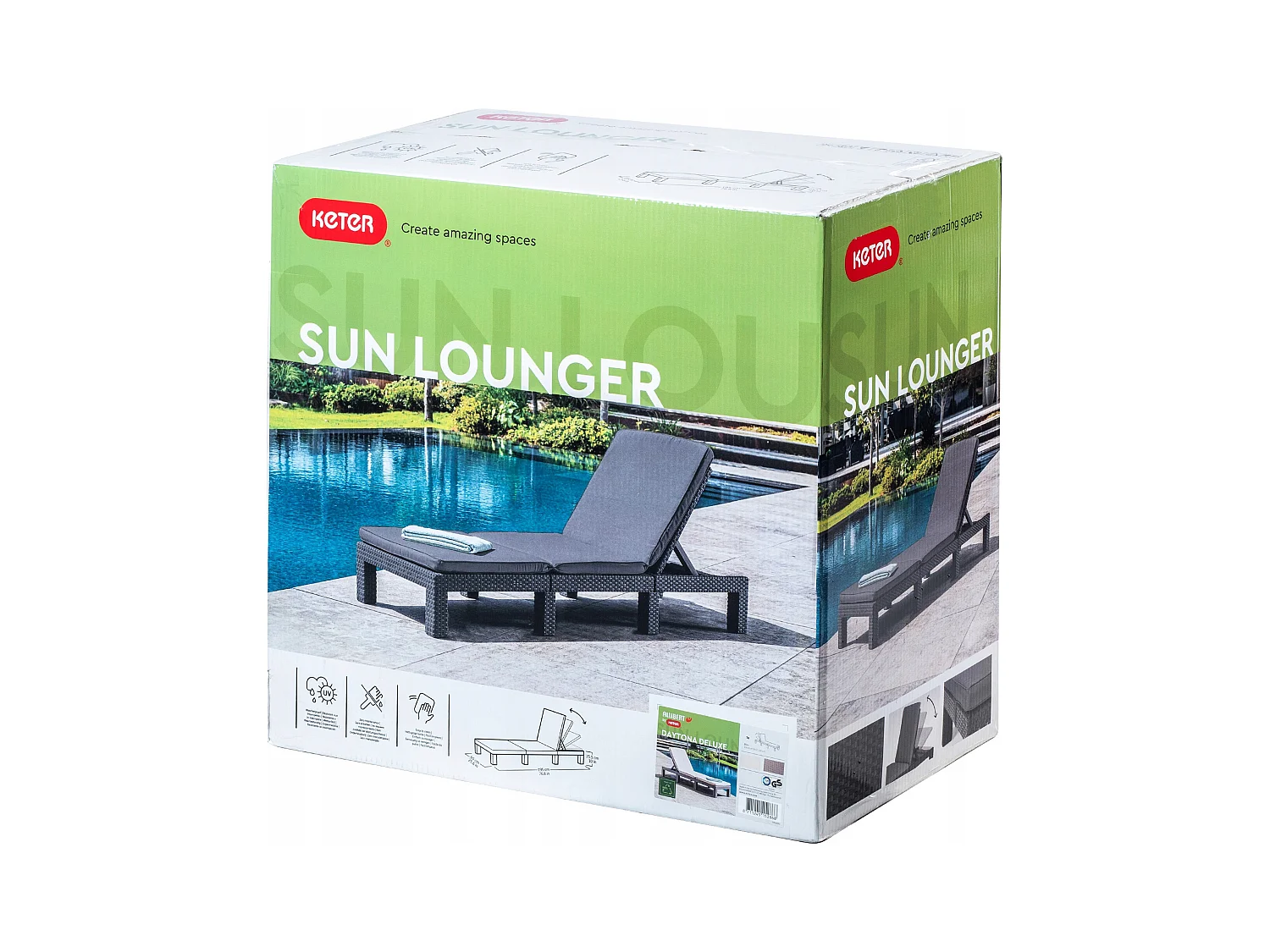 Chaise longue en imitation résine tressée ALLIBERT avec coussins - 4 positions - Daytona - Beige