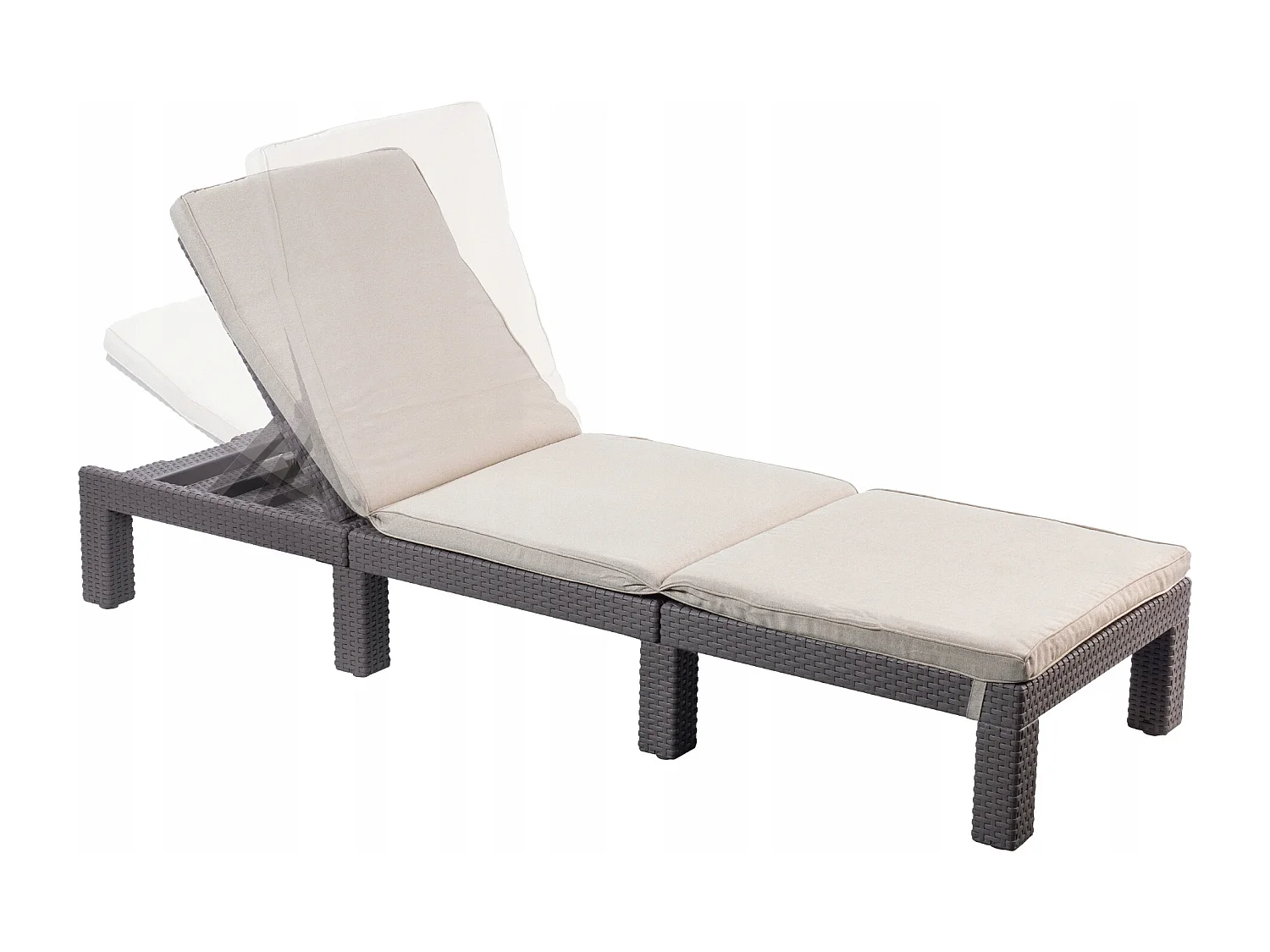 Chaise longue en imitation résine tressée ALLIBERT avec coussins - 4 positions - Daytona - Beige