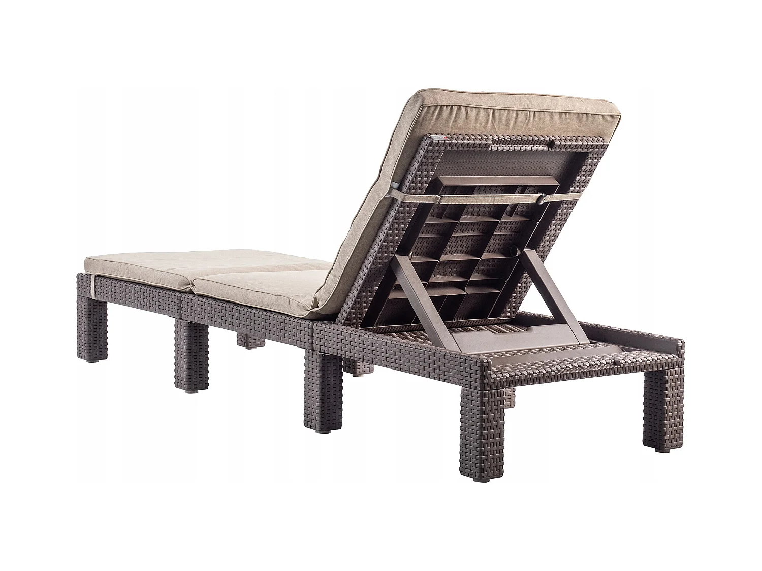 Chaise longue en imitation résine tressée ALLIBERT avec coussins - 4 positions - Daytona - Beige