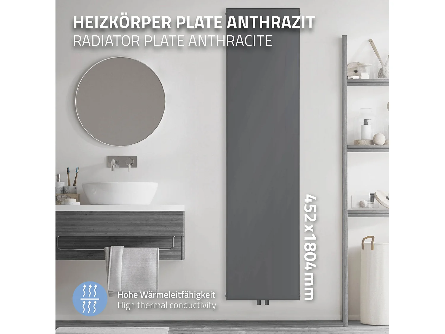 Radiatore verticale antracite riscaldamento calorifero termosifone 45 x 180 cm