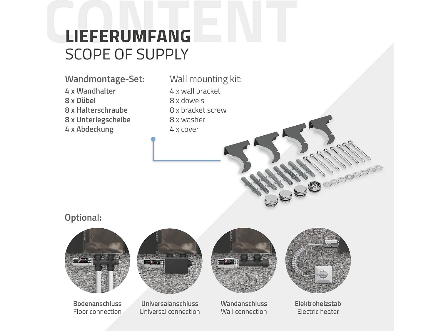 Radiador de baño con espejo antracita toallero conexión al suelo 450x1200 mm