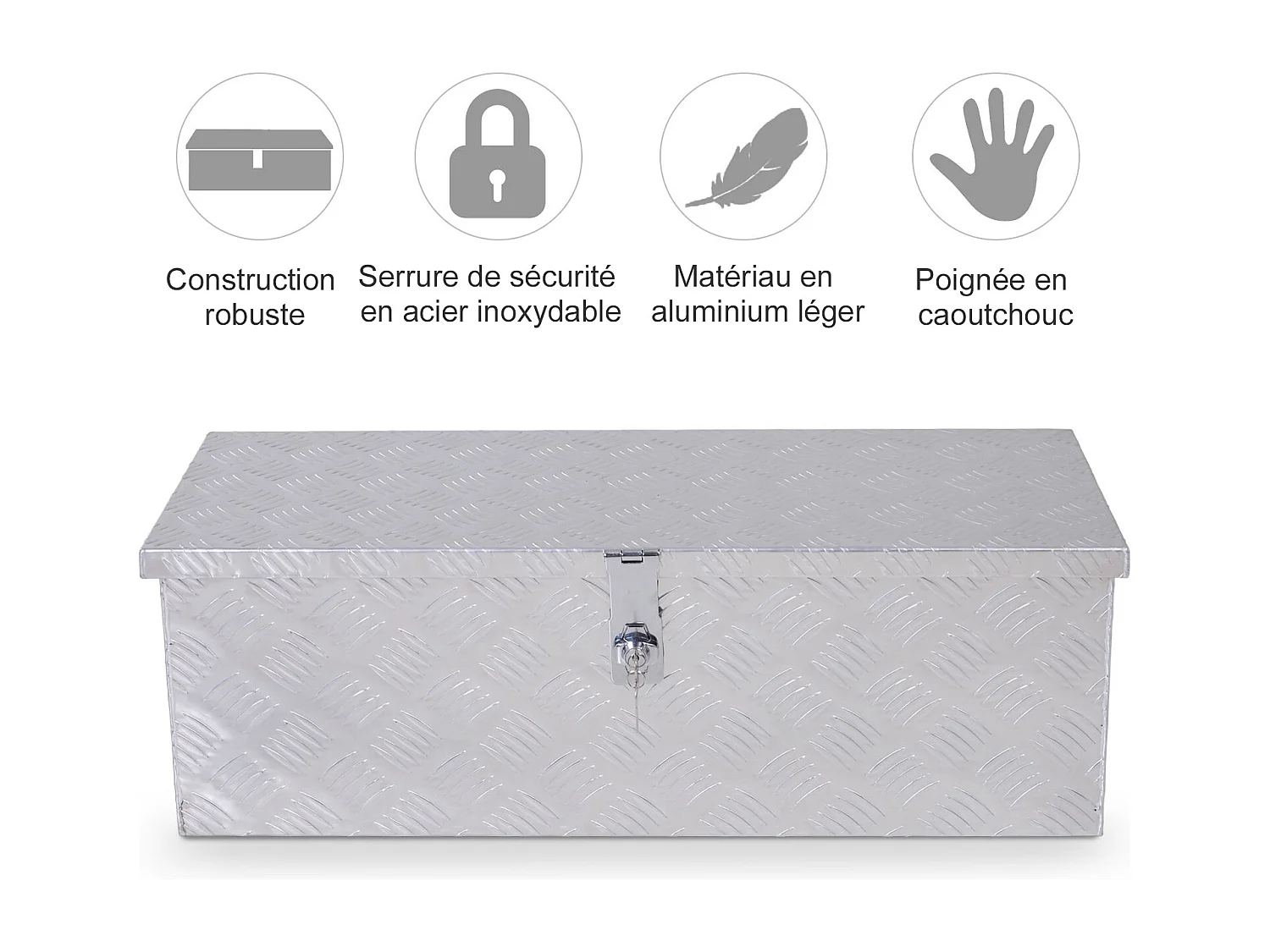 HOMCOM Boite de rangement - boîte à outils en aluminium - caisse à outil alu. poignées rétractables verrouillage clé dim. 76L x 33l x 25H cm