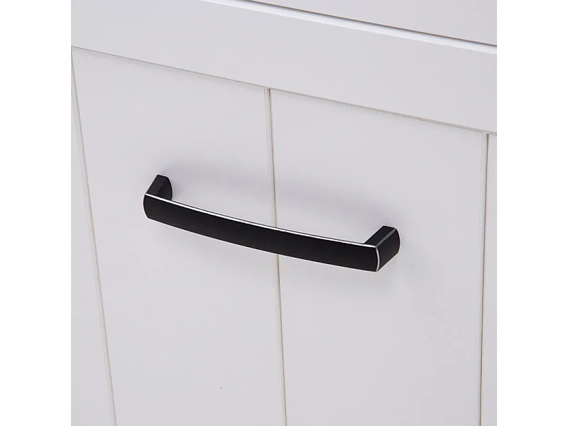 Vitrine 2 portes blanc mat et décor bois clair poignées noires - LEANE