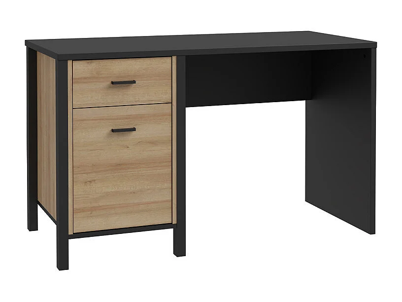 Bureau 120 cm 1 porte 1 tiroir décor bois chêne et noir - MODE