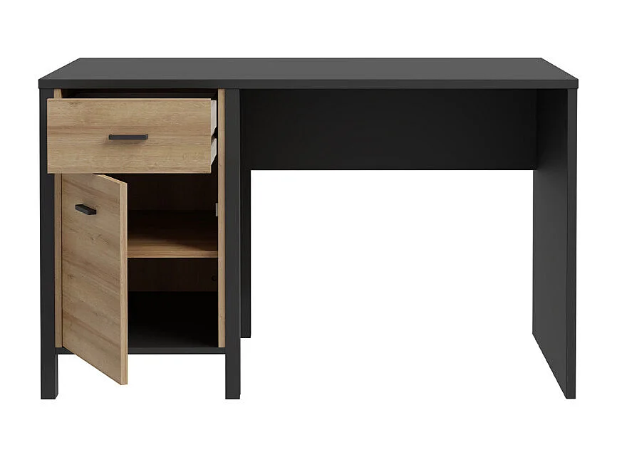 Bureau 120 cm 1 porte 1 tiroir décor bois chêne et noir - MODE