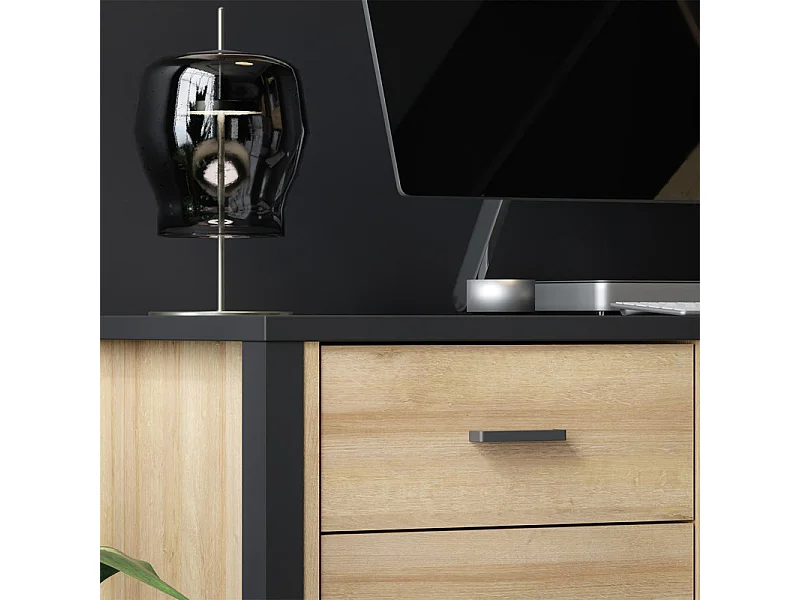 Bureau 120 cm 1 porte 1 tiroir décor bois chêne et noir - MODE