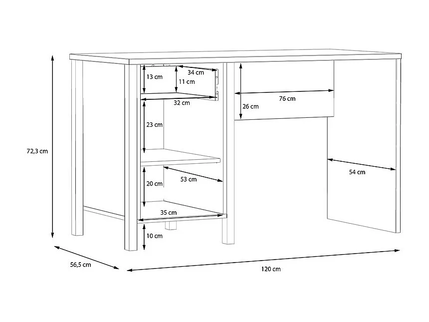 Bureau 120 cm 1 porte 1 tiroir décor bois chêne et noir - MODE