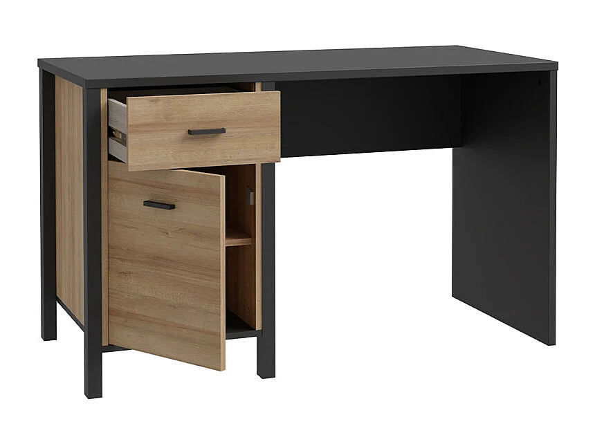 Bureau 120 cm 1 porte 1 tiroir décor bois chêne et noir - MODE