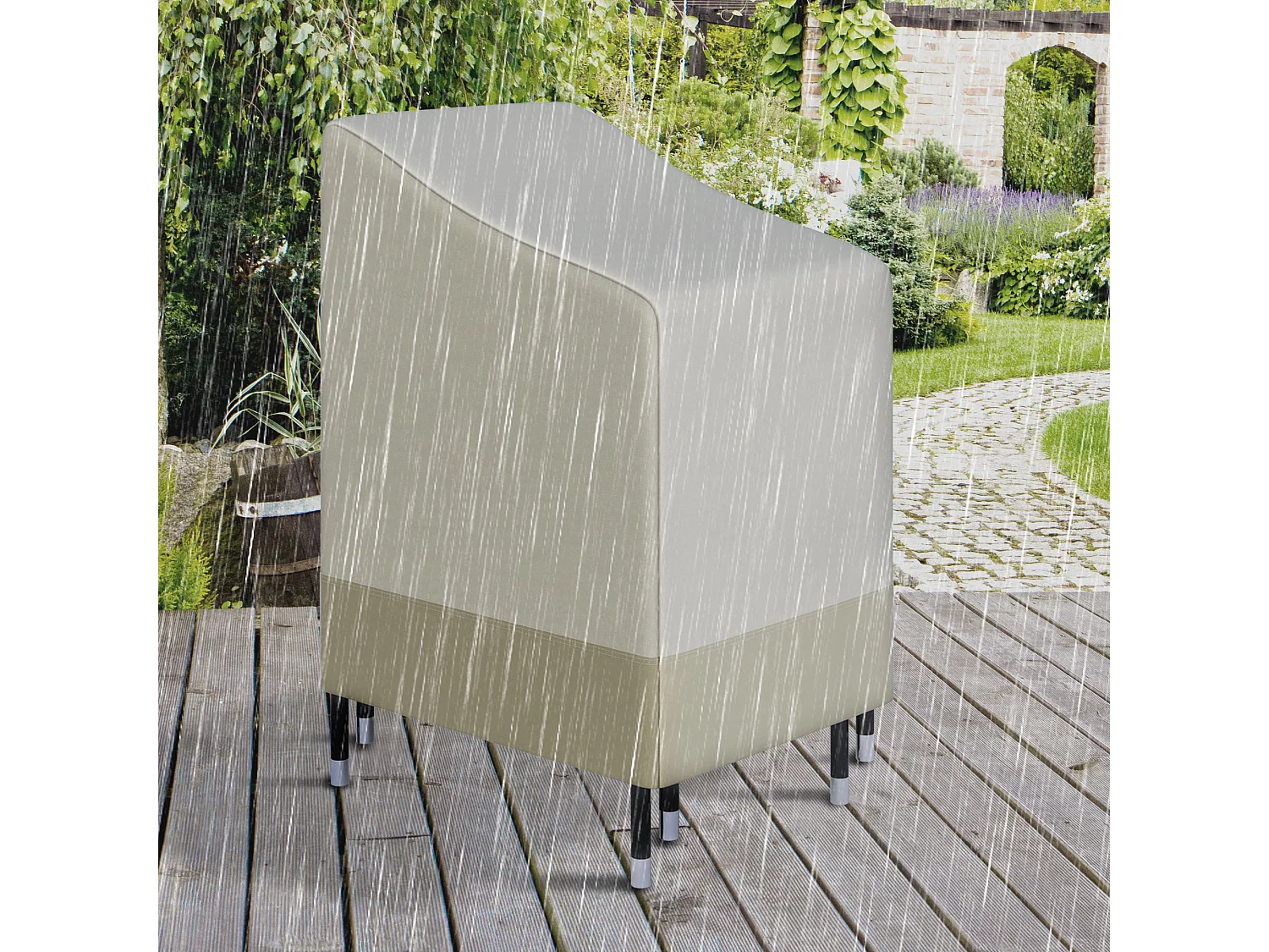 Housse de protection chaises de jardin empilables bâche étanche 70L x 90l x 115H cm oxford haute densité 600D beige café
