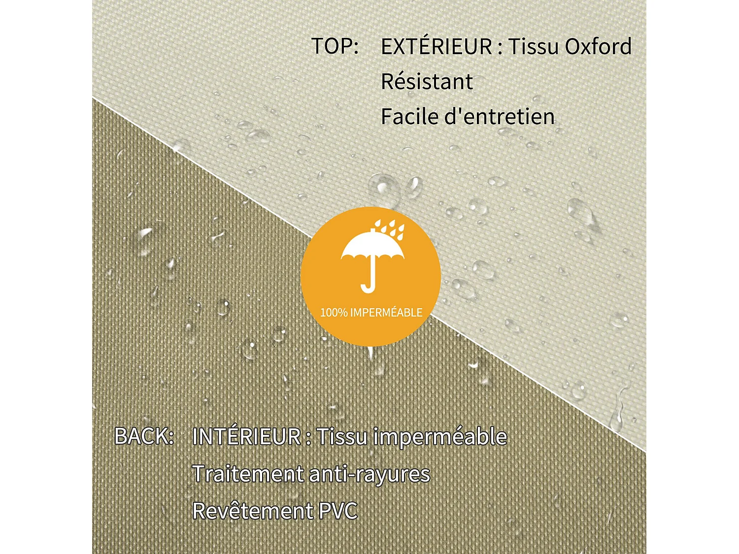 Housse de protection chaises de jardin empilables bâche étanche 70L x 90l x 115H cm oxford haute densité 600D beige café