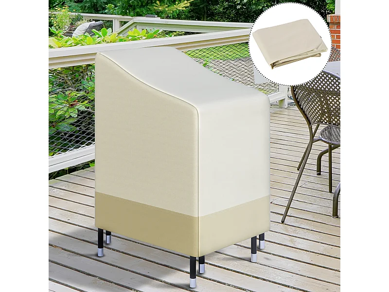 Housse de protection chaises de jardin empilables bâche étanche 70L x 90l x 115H cm oxford haute densité 600D beige café