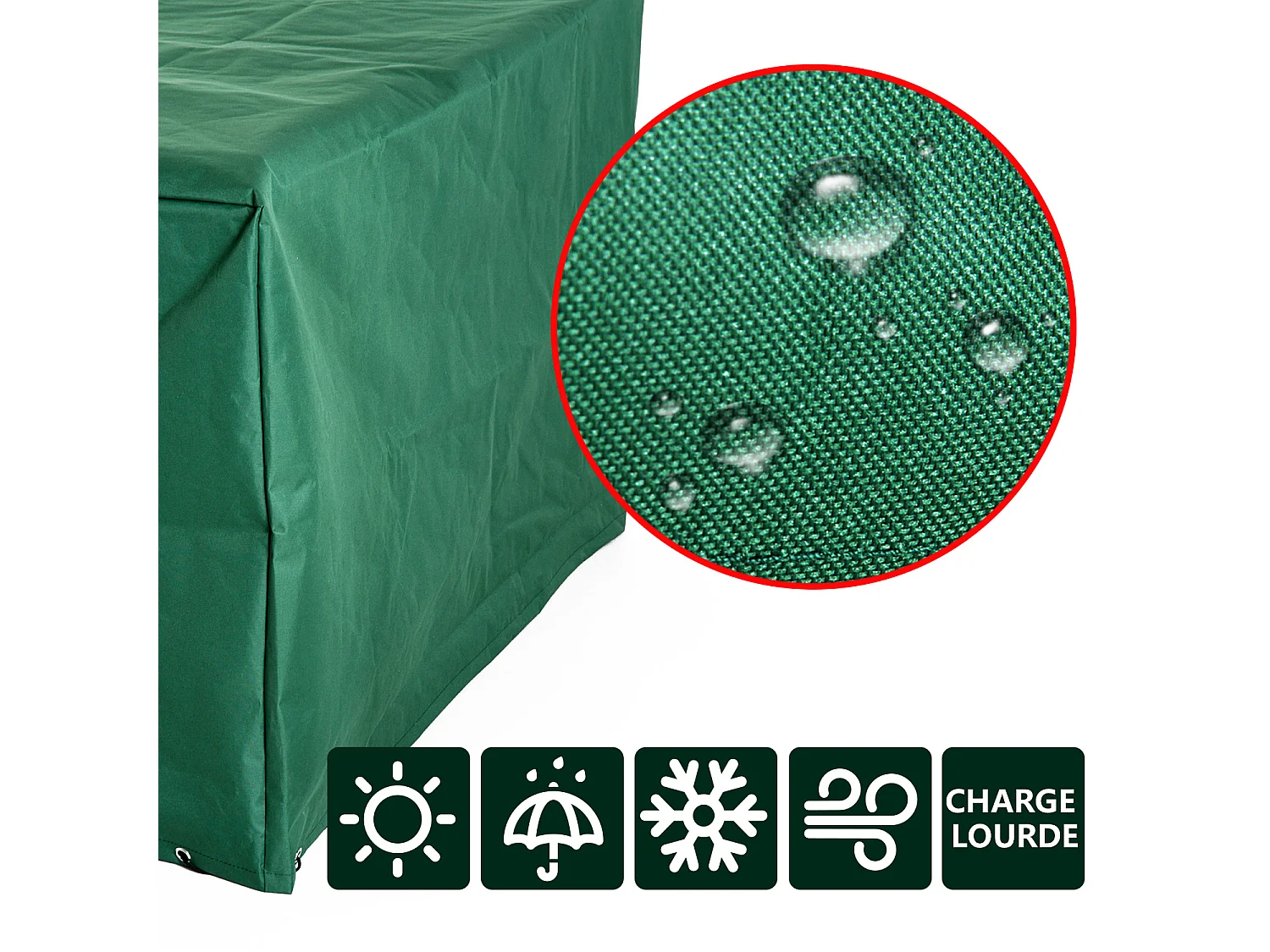 Housse de protection etanche pour meuble salon de jardin rectangulaire 210L x 140l x 80H cm vert