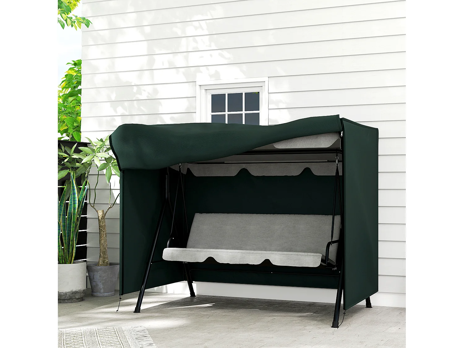 Housse de protection balancelle de jardin 3 places bâche étanche dim. 2,05L x 1,24l x 1,64H m polyester PVC haute densité vert