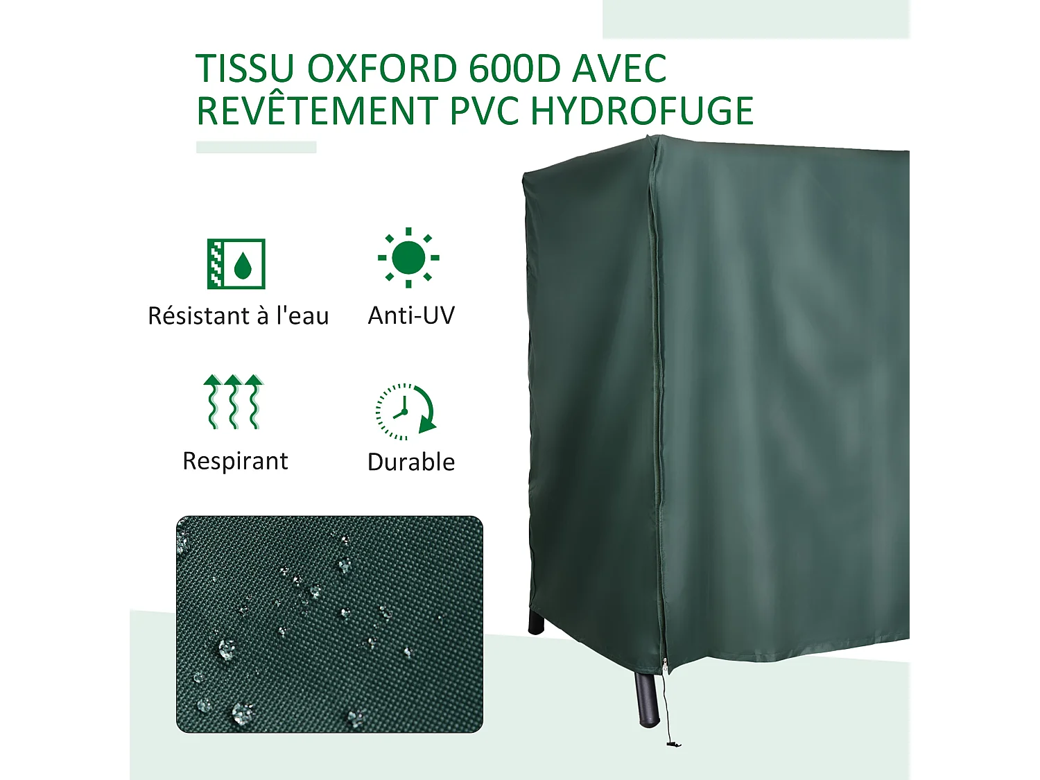 Housse de protection balancelle de jardin 3 places bâche étanche dim. 2,05L x 1,24l x 1,64H m polyester PVC haute densité vert