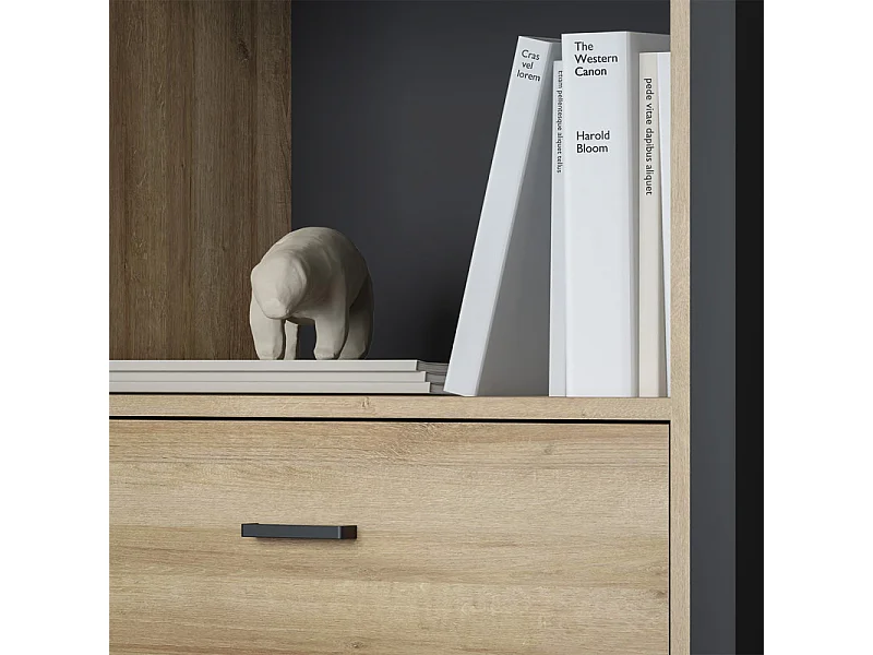 Bibliothèque 194 cm 1 tiroir 4 niches décor bois chêne et noir - MODE