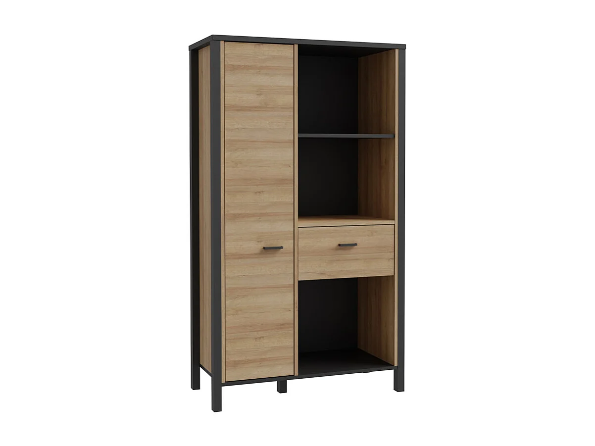 Bibliothèque 152 cm 1 porte 1 tiroir décor bois chêne et noir - MODE