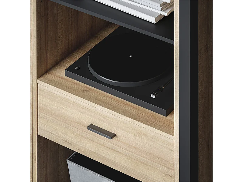 Bibliothèque 152 cm 1 porte 1 tiroir décor bois chêne et noir - MODE