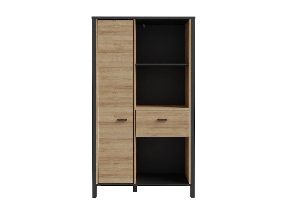 Bibliothèque 152 cm 1 porte 1 tiroir décor bois chêne et noir - MODE