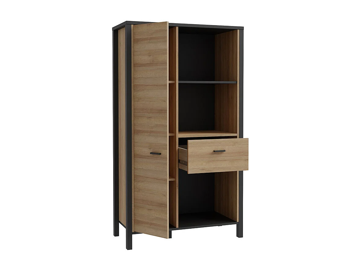 Bibliothèque 152 cm 1 porte 1 tiroir décor bois chêne et noir - MODE