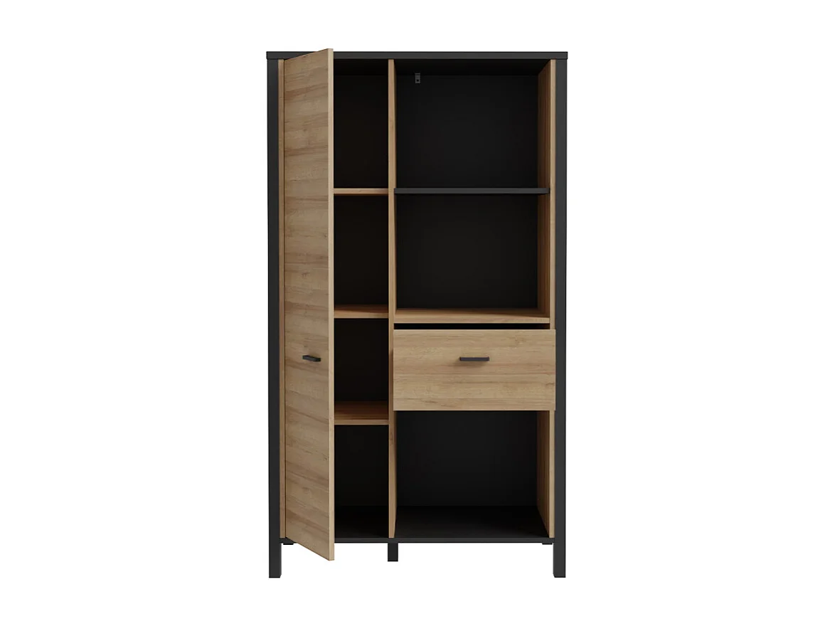 Bibliothèque 152 cm 1 porte 1 tiroir décor bois chêne et noir - MODE