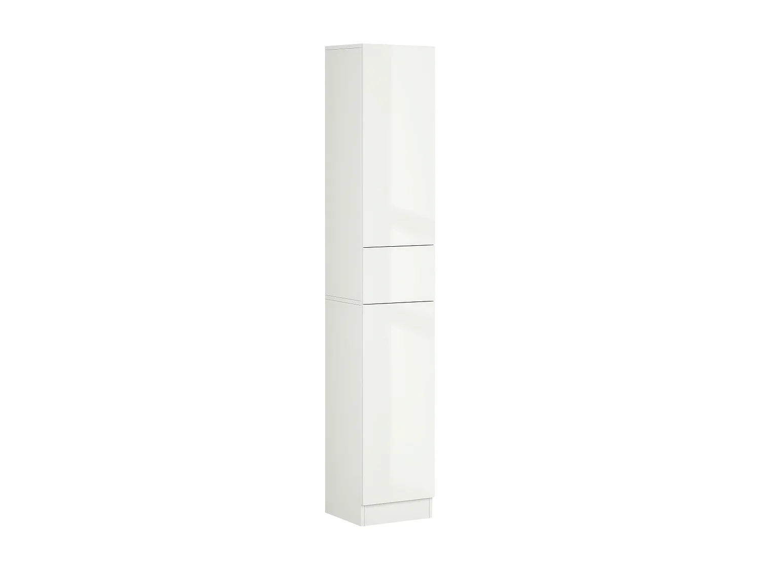 Meuble colonne rangement salle de bain style contemporain façade laquée 2 portes 3 étagères tiroir panneaux MDF blanc