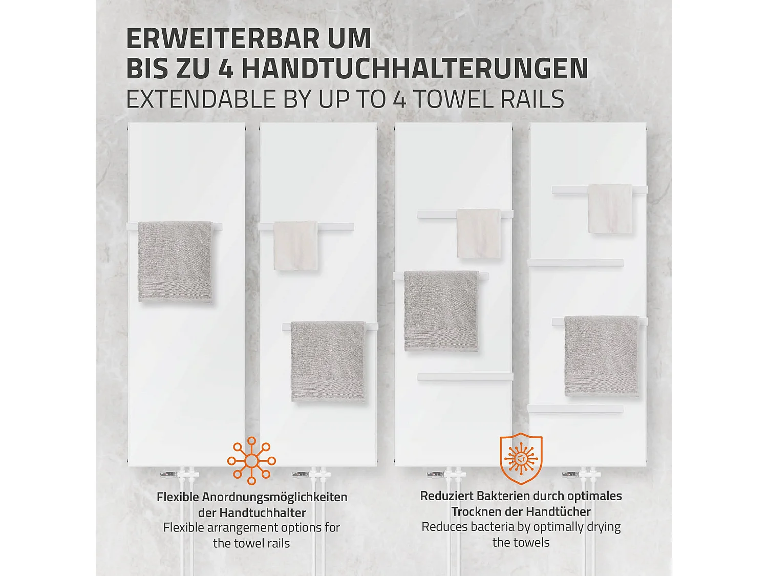 Radiateur plat moderne blanc salle de bain 452x1800 mm raccord central au sol