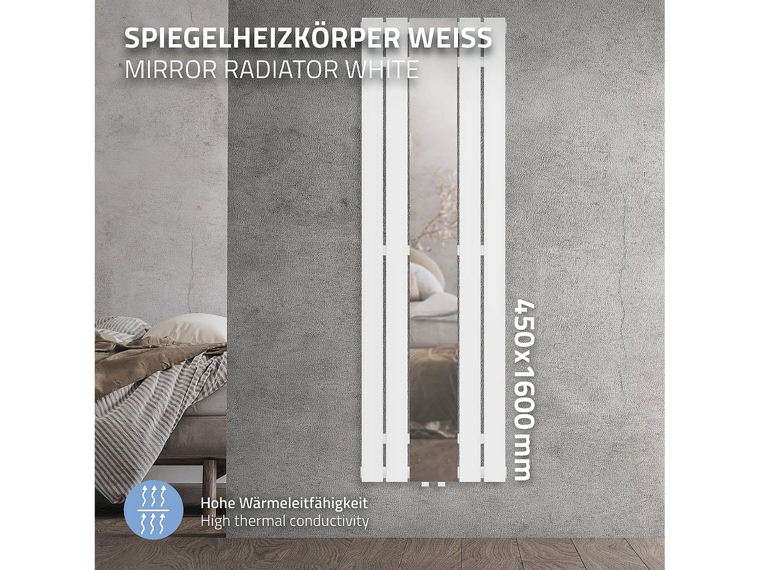 Radiatore a specchio termoarredo scaldasalviette per bagno 450 x 1600 mm bianco