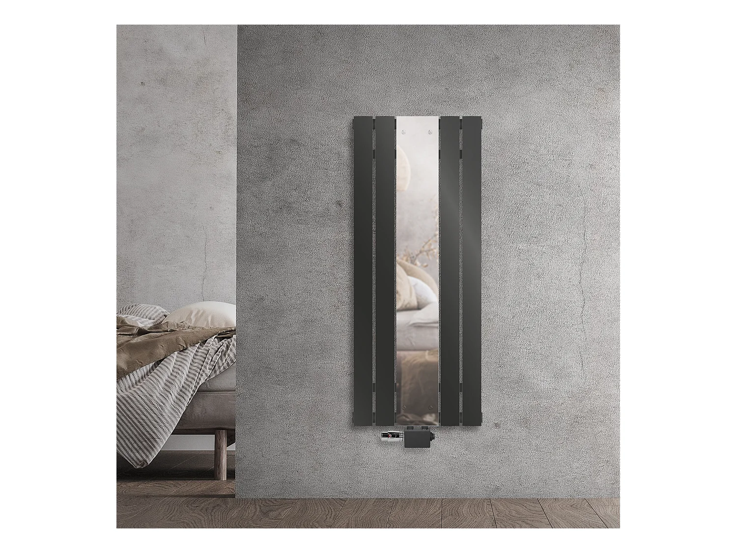 Radiateur anthracite salle de bain 450x1200 mm miroir raccord central universel