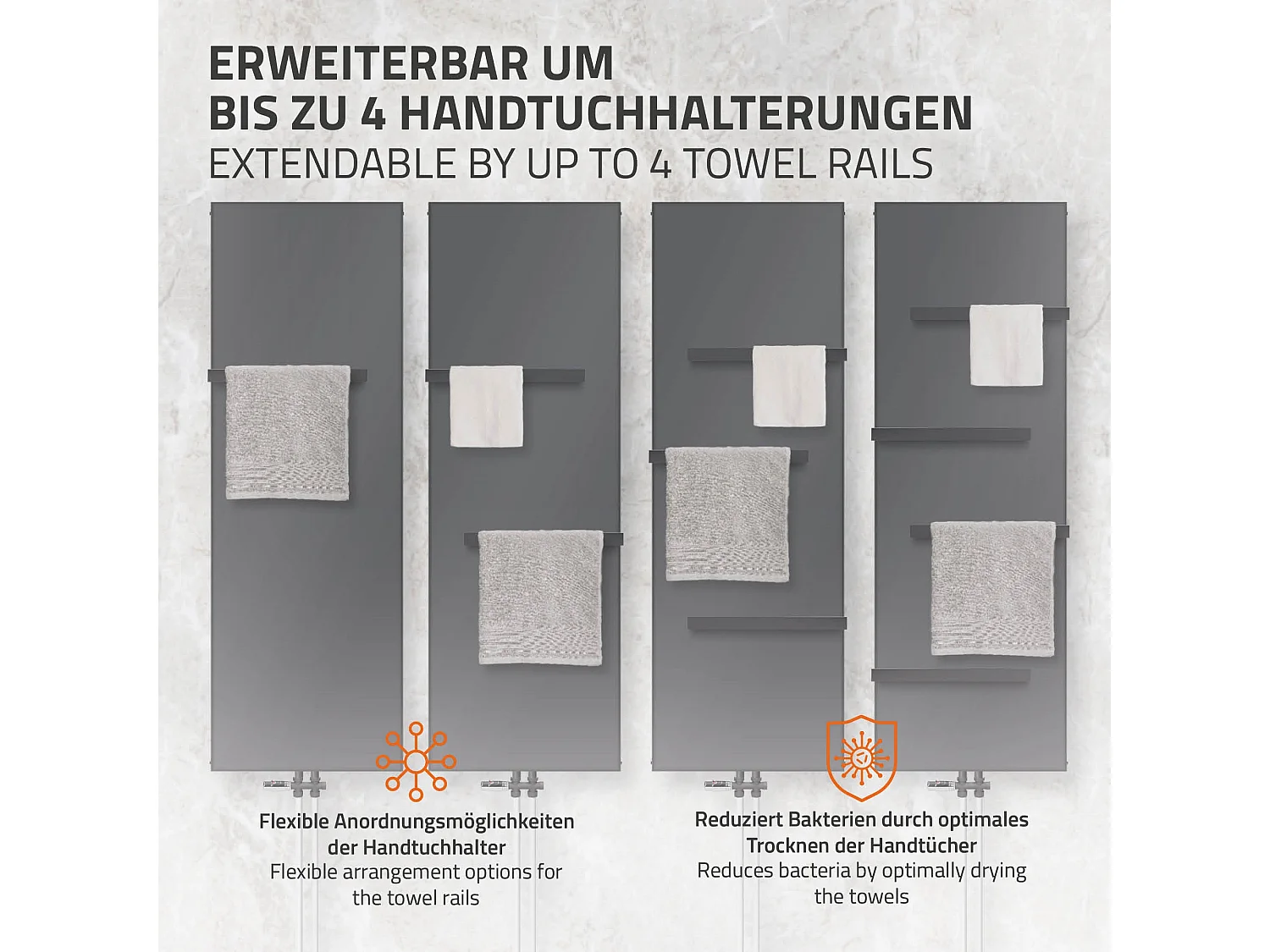 Radiateur salle de bain anthracite 604x1600 mm avec raccord central mural