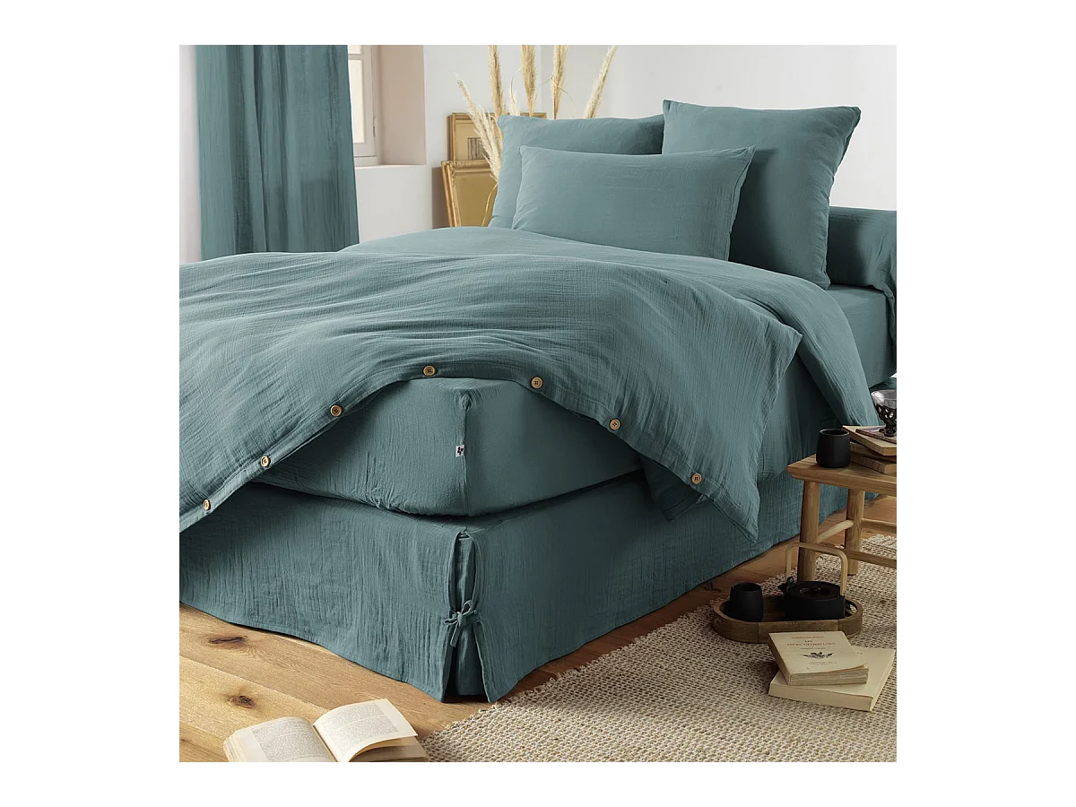 OUREA - Cache-Sommier à Nouettes 180x200cm Gaze de Coton Canard