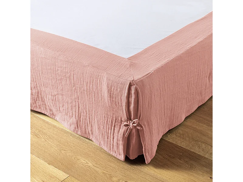 OUREA - Cache-Sommier à Nouettes 180x200cm Gaze de Coton Rose Pêche