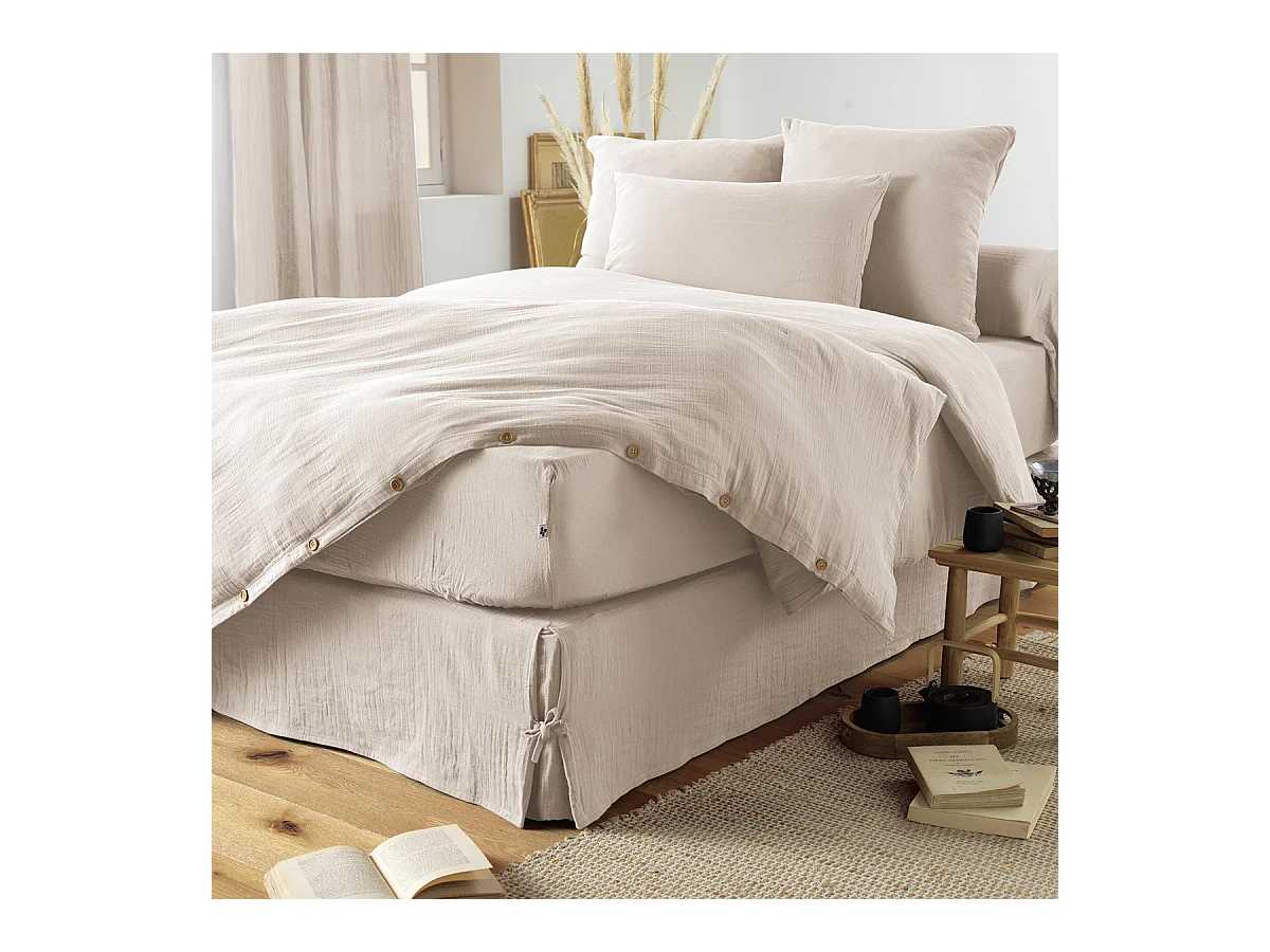 OUREA - Cache-Sommier à Nouettes 140x190cm Gaze de Coton Pampa