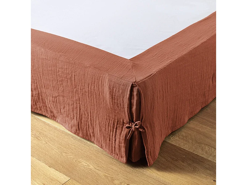 OUREA - Cache-Sommier à Nouettes 160x200cm Gaze de Coton Terracotta