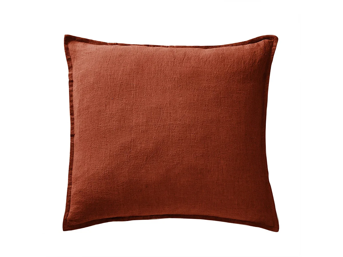 MARGAUX - Taie d'Oreiller 60x60cm Lin Lavé Coloris Paprika