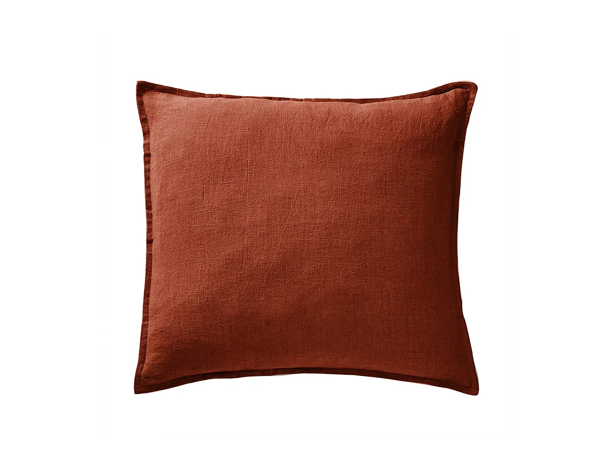 MARGAUX - Taie d'Oreiller 60x60cm Lin Lavé Coloris Paprika