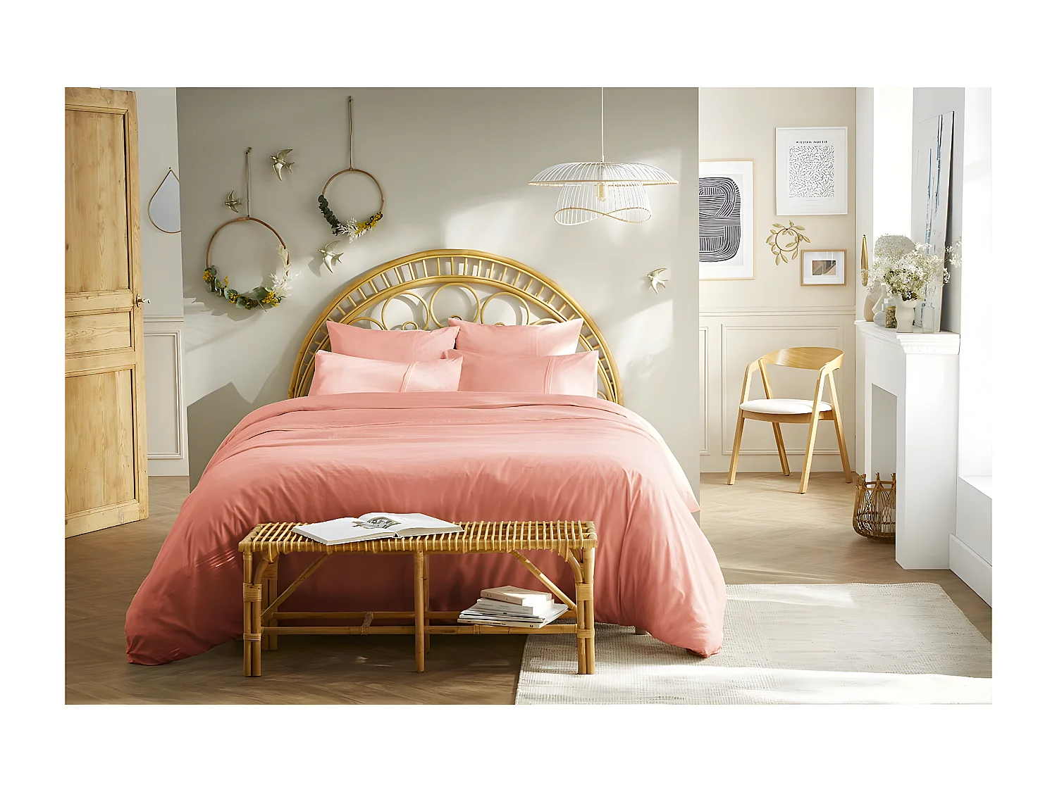 POLA - Taie d'Oreiller 50x70cm Coton Coloris Rose Boisé avec Détails Ajourés