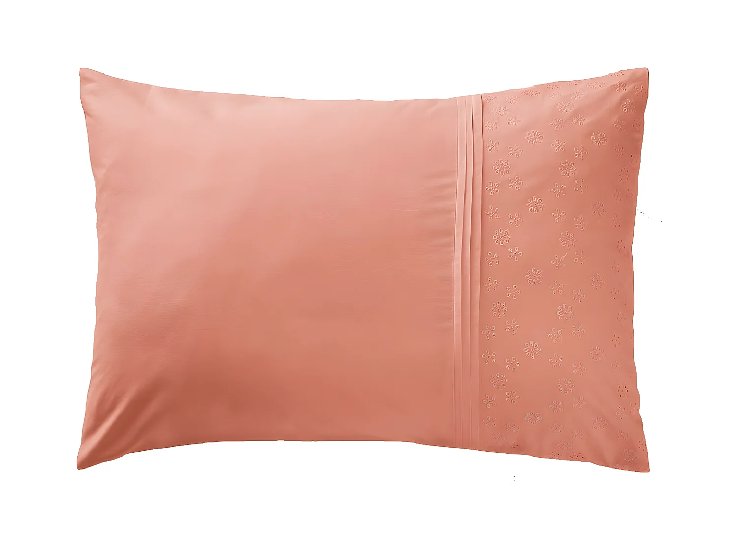 POLA - Taie d'Oreiller 50x70cm Coton Coloris Rose Boisé avec Détails Ajourés