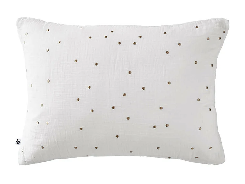 OUREA MOTIF - Taie d'Oreiller 50x70cm Gaze de Coton Chantilly à Pois Dorés