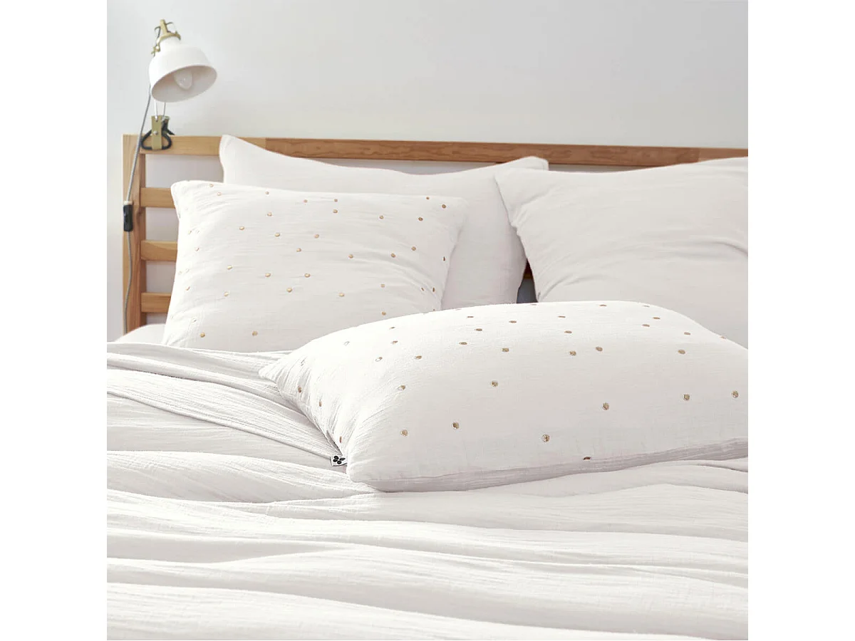 OUREA MOTIF - Taie d'Oreiller 50x70cm Gaze de Coton Chantilly à Pois Dorés