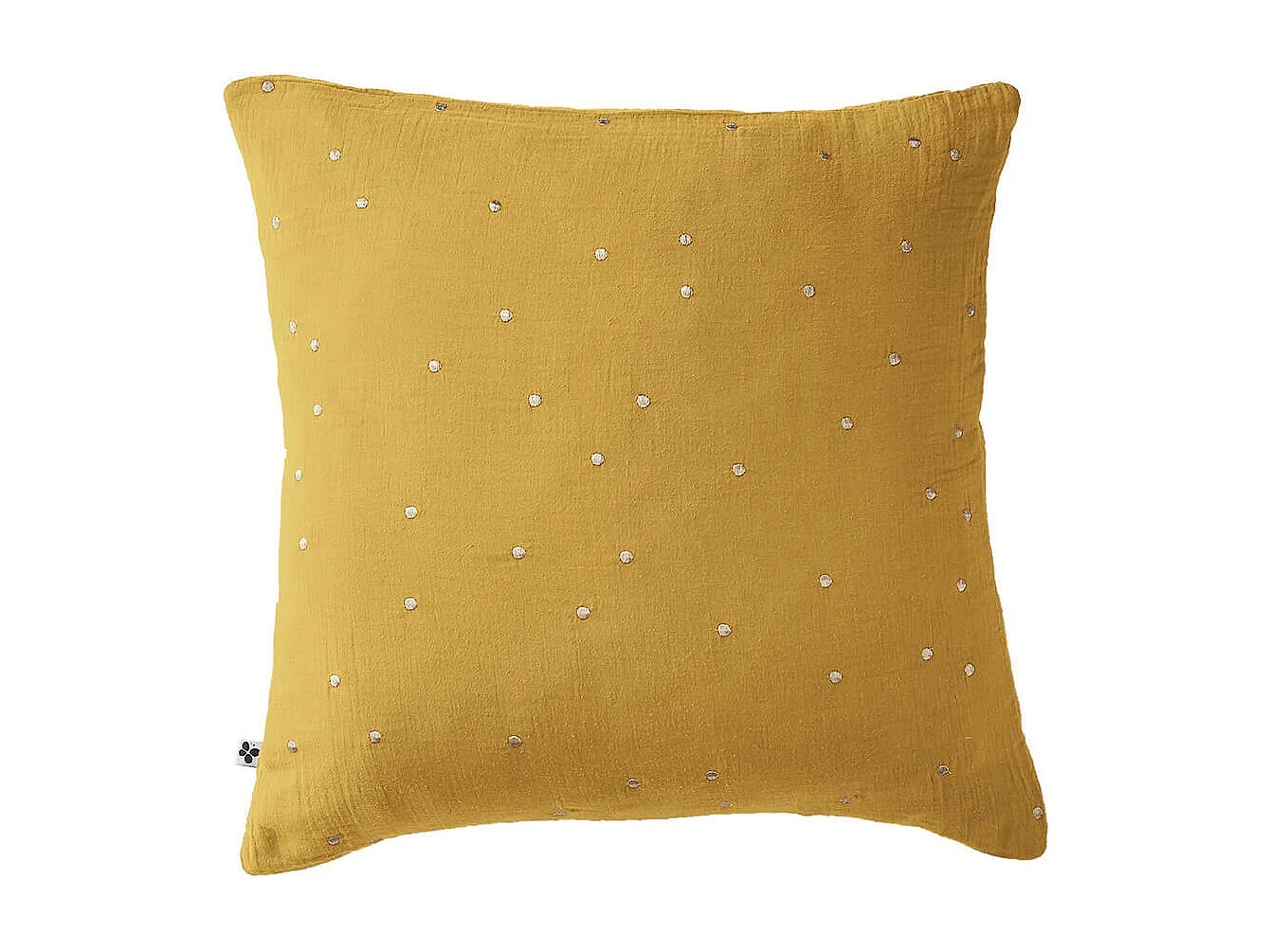 OUREA MOTIF - Taie d'Oreiller 60x60cm Gaze de Coton Safran à Pois Dorés